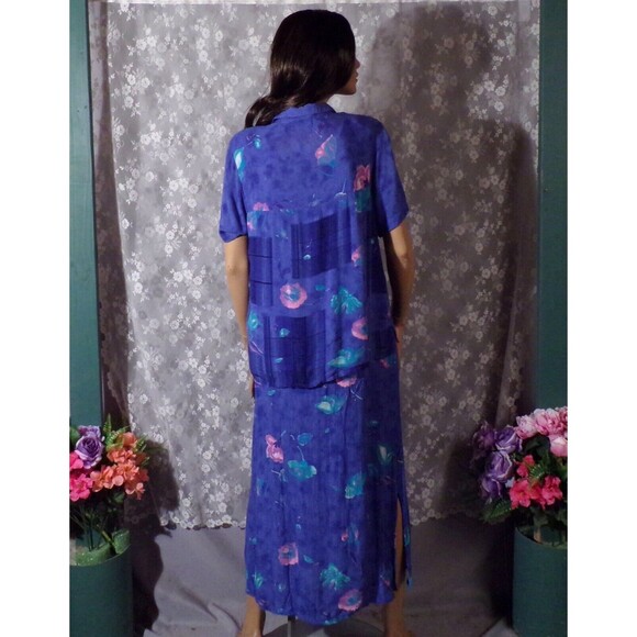 Vintage 90s Dress & Top 1990s Blue Floral Boho Whimsigoth Hippie Size Medium - Picture 4 of 7
